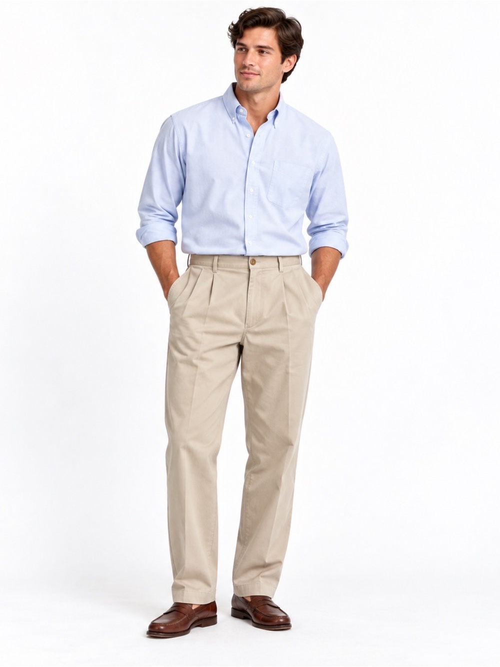 Polo Ralph Lauren Mens 38x32 Khaki Pleated Chino Pants Classic Fit Cotton
